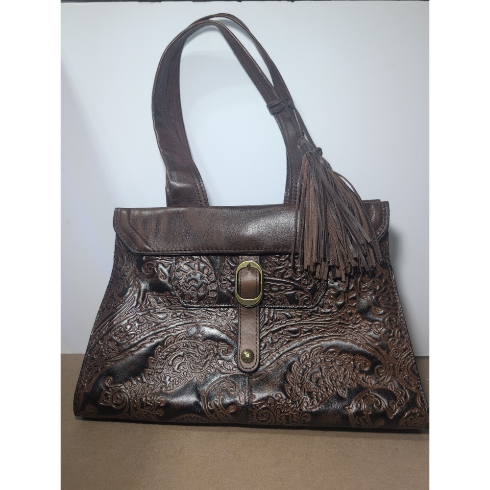 Patricia Nash Shoulder Purse Handbag Tooled Leather Dark Brown